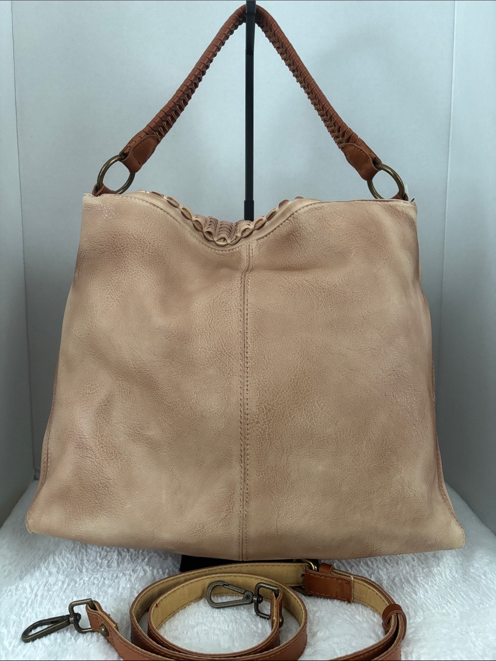 Free People Woven Shoulder Bag in Blush and Brown - Picture 5 of 7